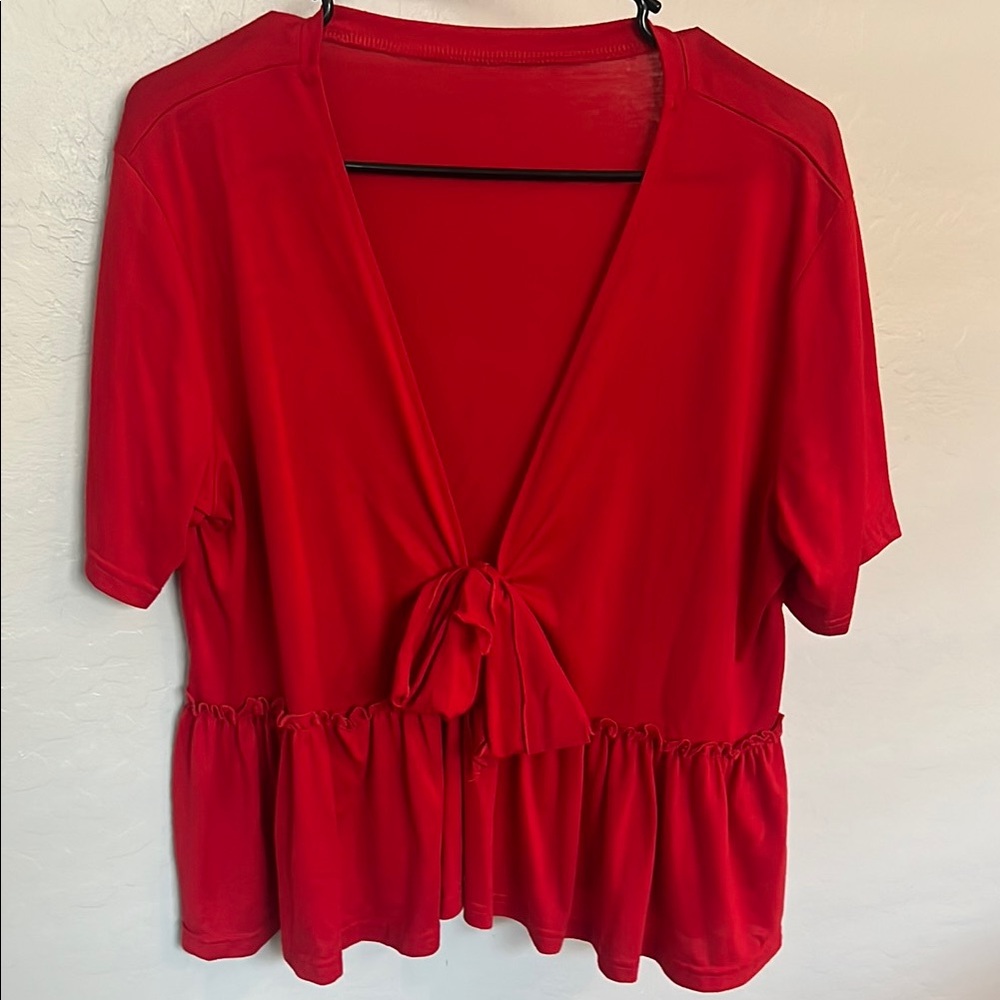 Red Tie Front Blouse